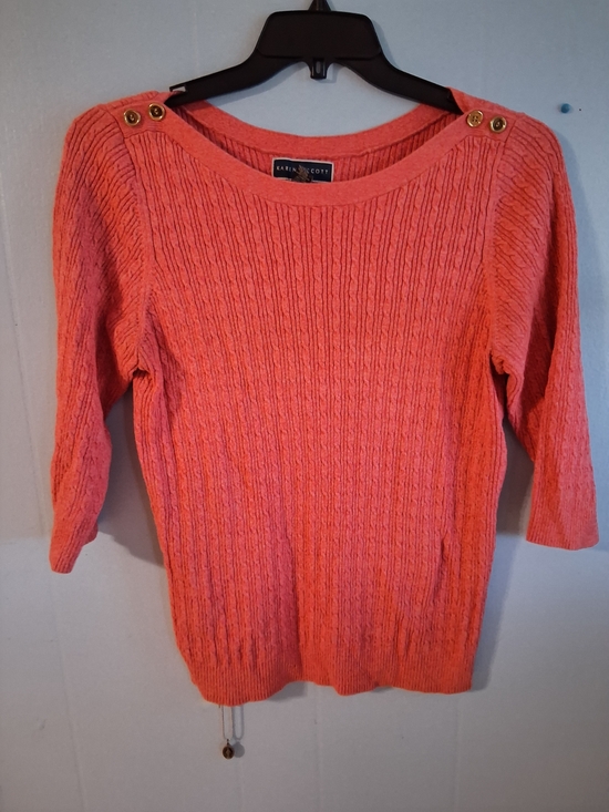 Karen Scott Sweaters - Karen Scott Coral Cable-Knit Scoopneck Sweater with Shoulder Buttons